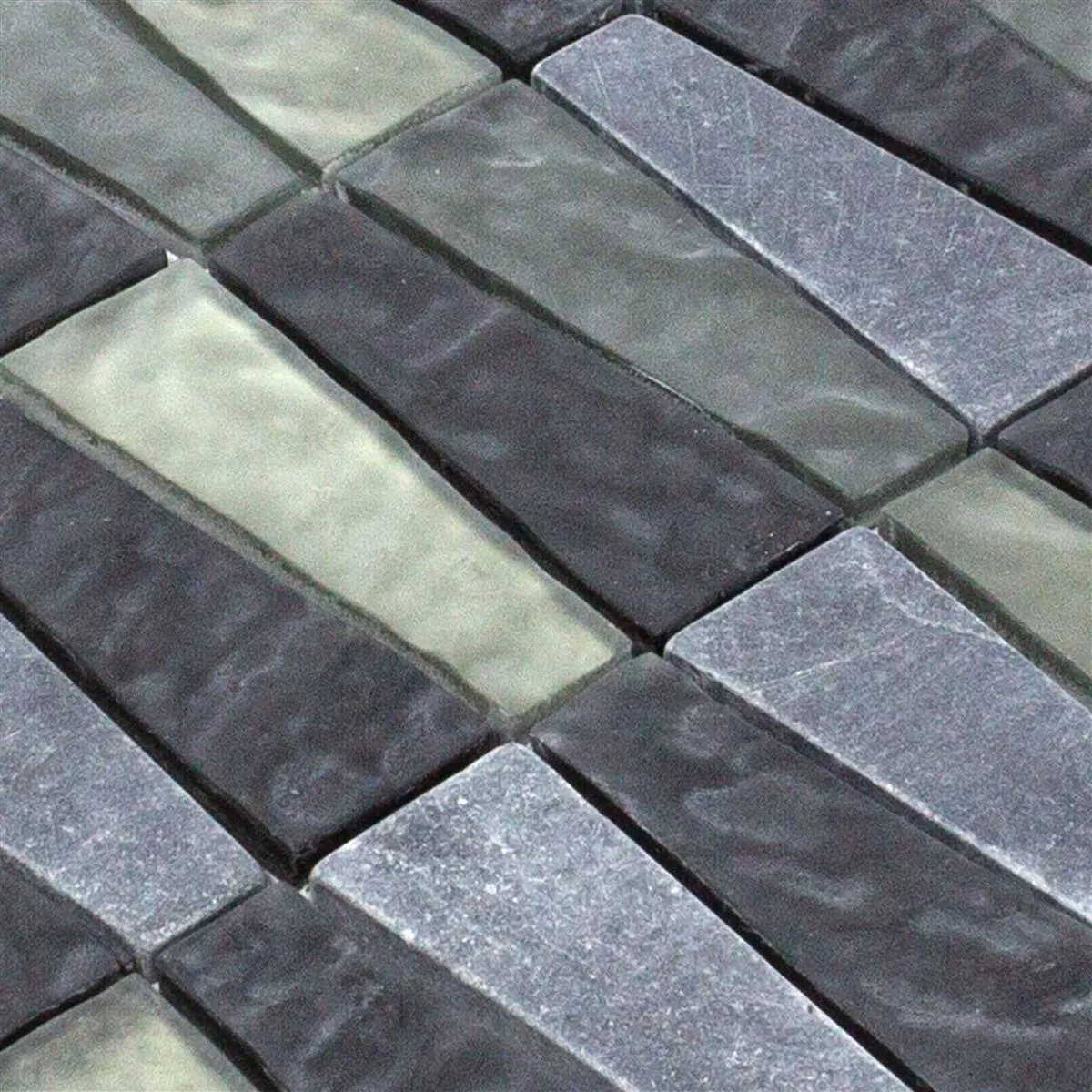 Sample Glass Natural Stone Mosaic Tiles Marseille Grey Black Mix 