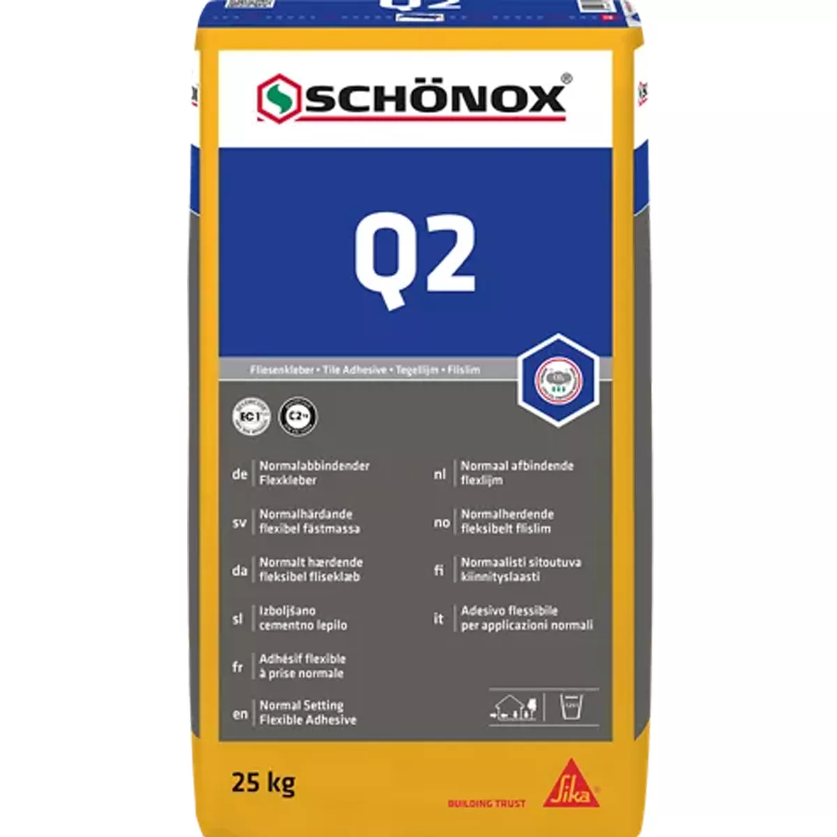 Schönox Q2 flexible adhesive for porcelain stoneware and ceramic tiles C2TE (25 kg) Schönox Q2 flexible adhesive for porcelain stoneware and ceramic tiles C2TE (25 kg)