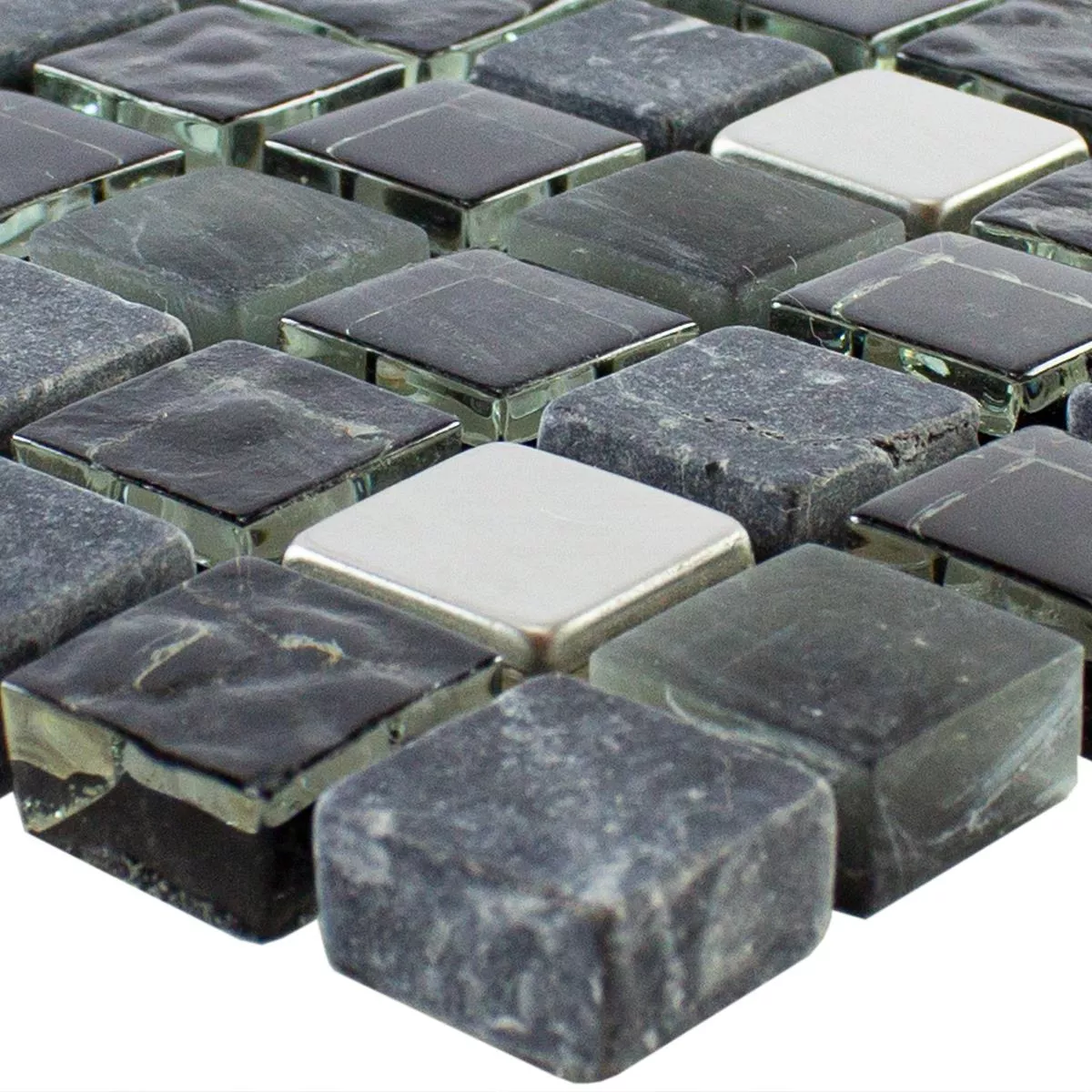 Sample Glass Natural Stone Stainless Steel Mosaic Kosovo Black Silver