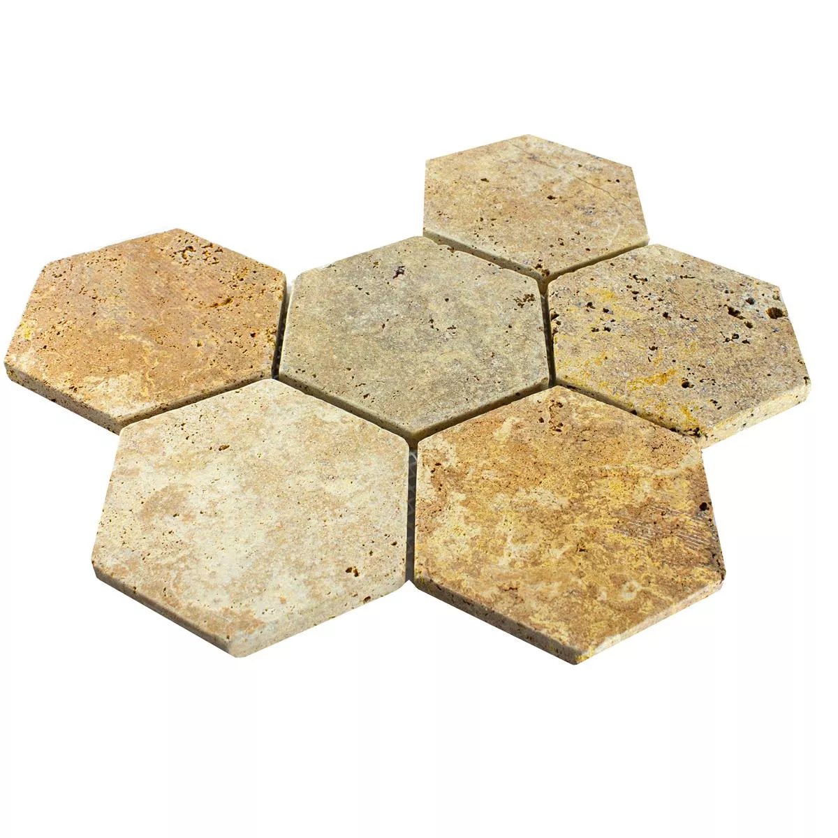 Sample Travertine Natural Stone Mosaic Tiles Mercado Hexagon Gold