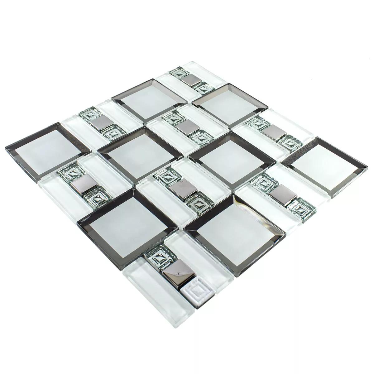 Sample Glass Mosaic Tiles Magical Blanc Silver