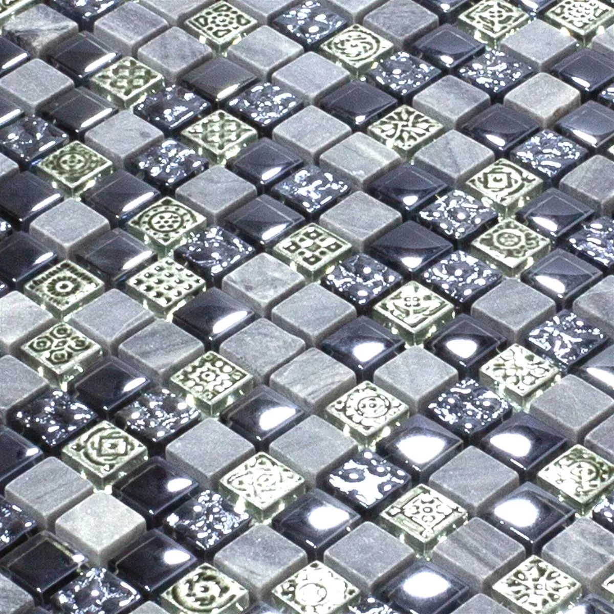 Glass Marble Mosaic Tiles Champion Black Grey Mix