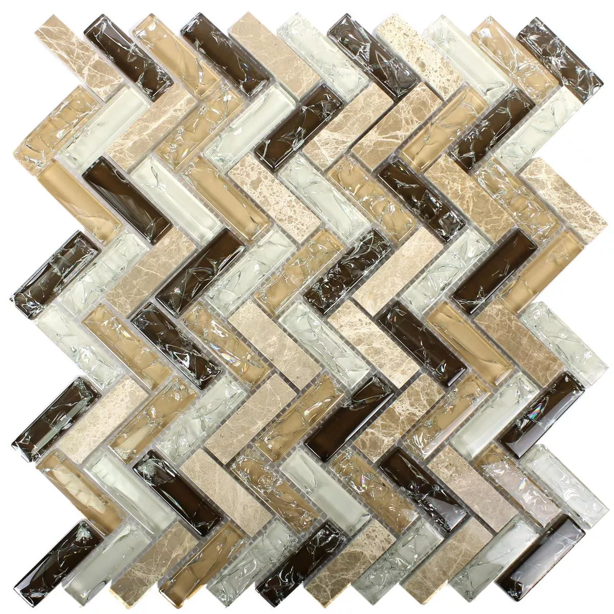 Sample Mosaic Tiles Glass Natural Stone Malawi Emperador Fish Bone