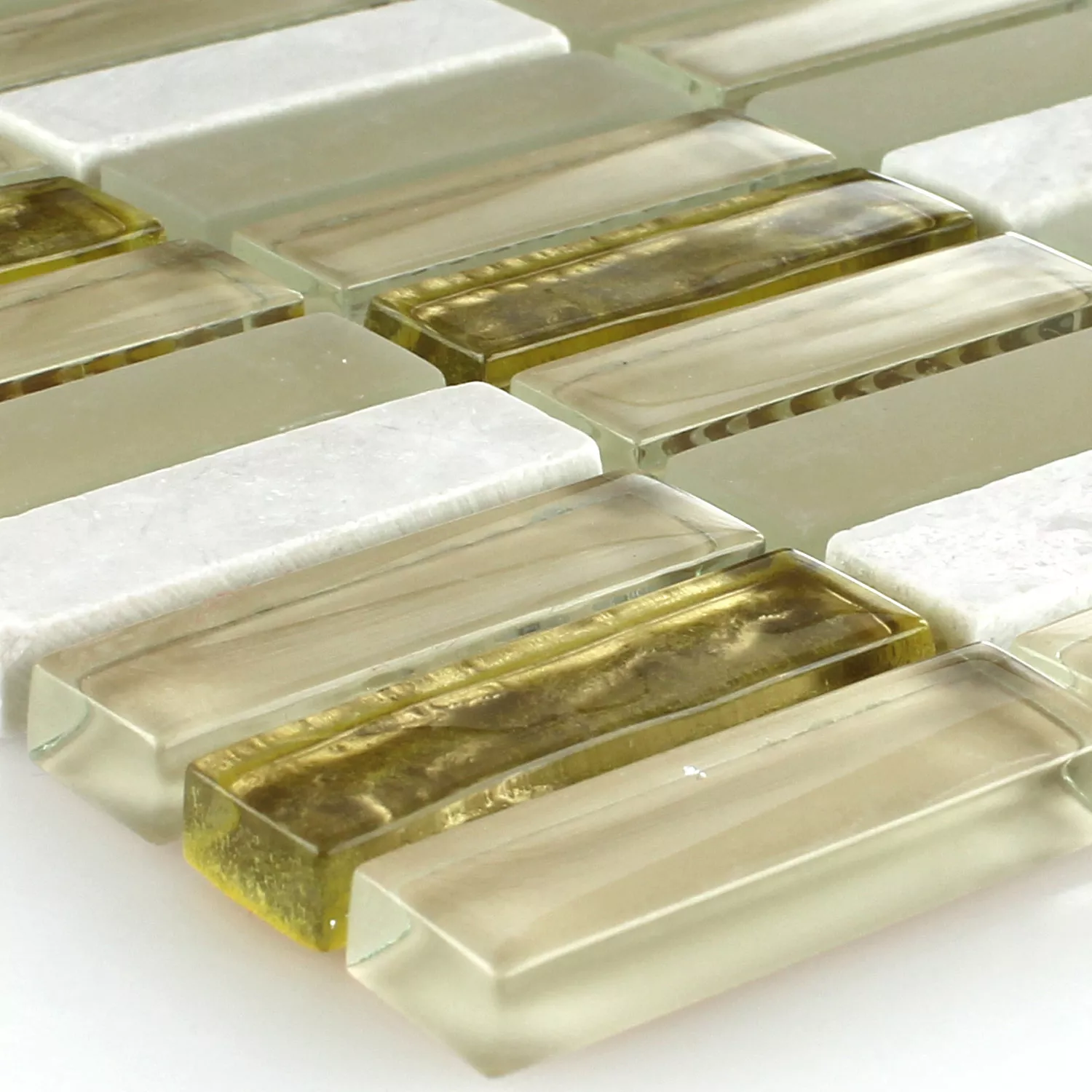 Mosaic Tiles Glass Marble White Gold Mix