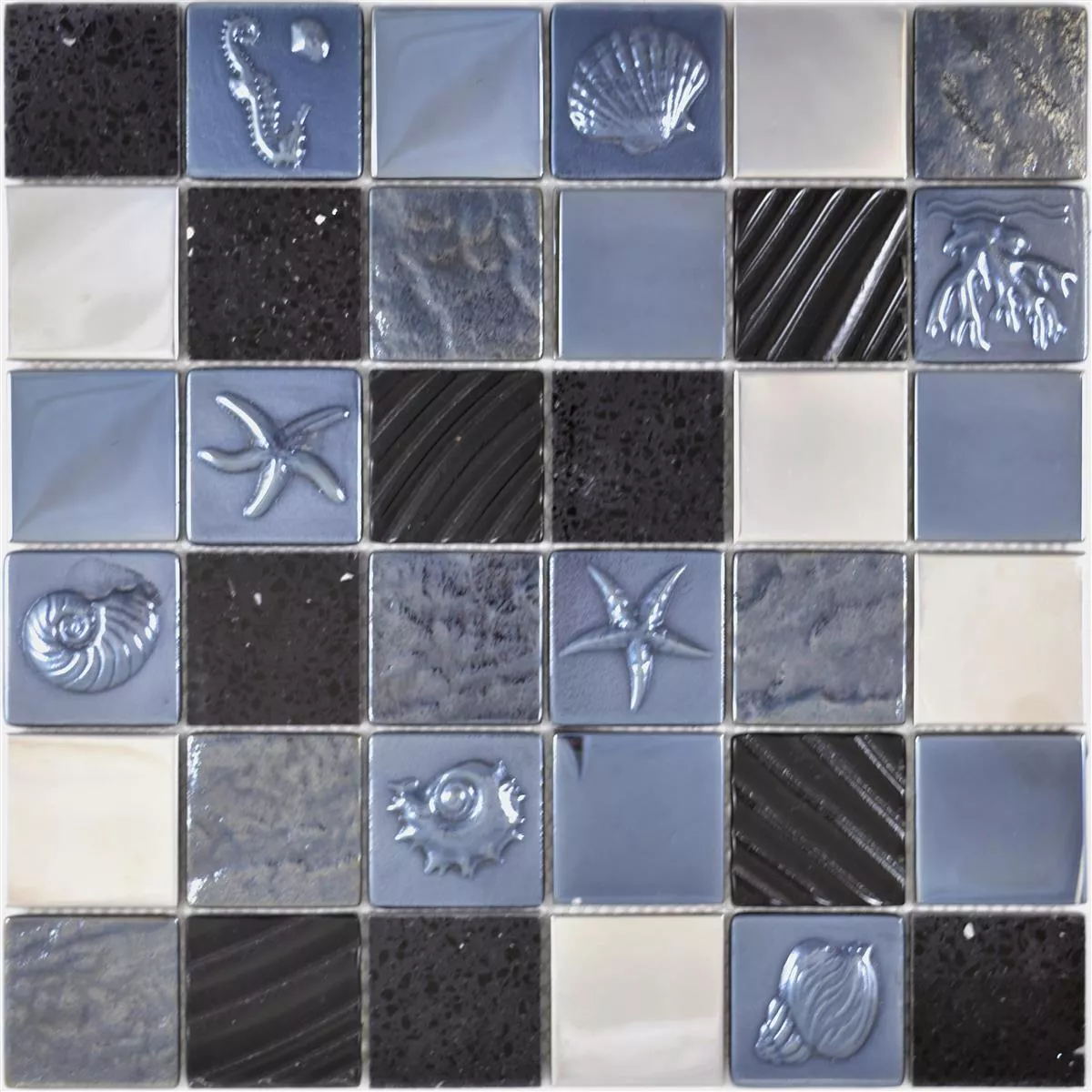 Glass Stainless Steel Natural Stone Mosaic Emporia Black Silver